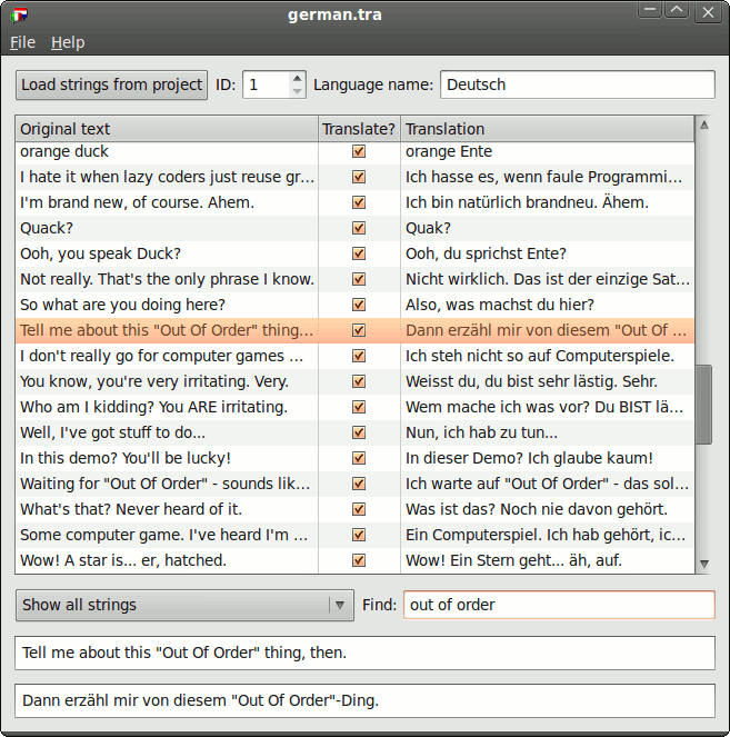 SLUDGE Translation Editor for Linux screenshot